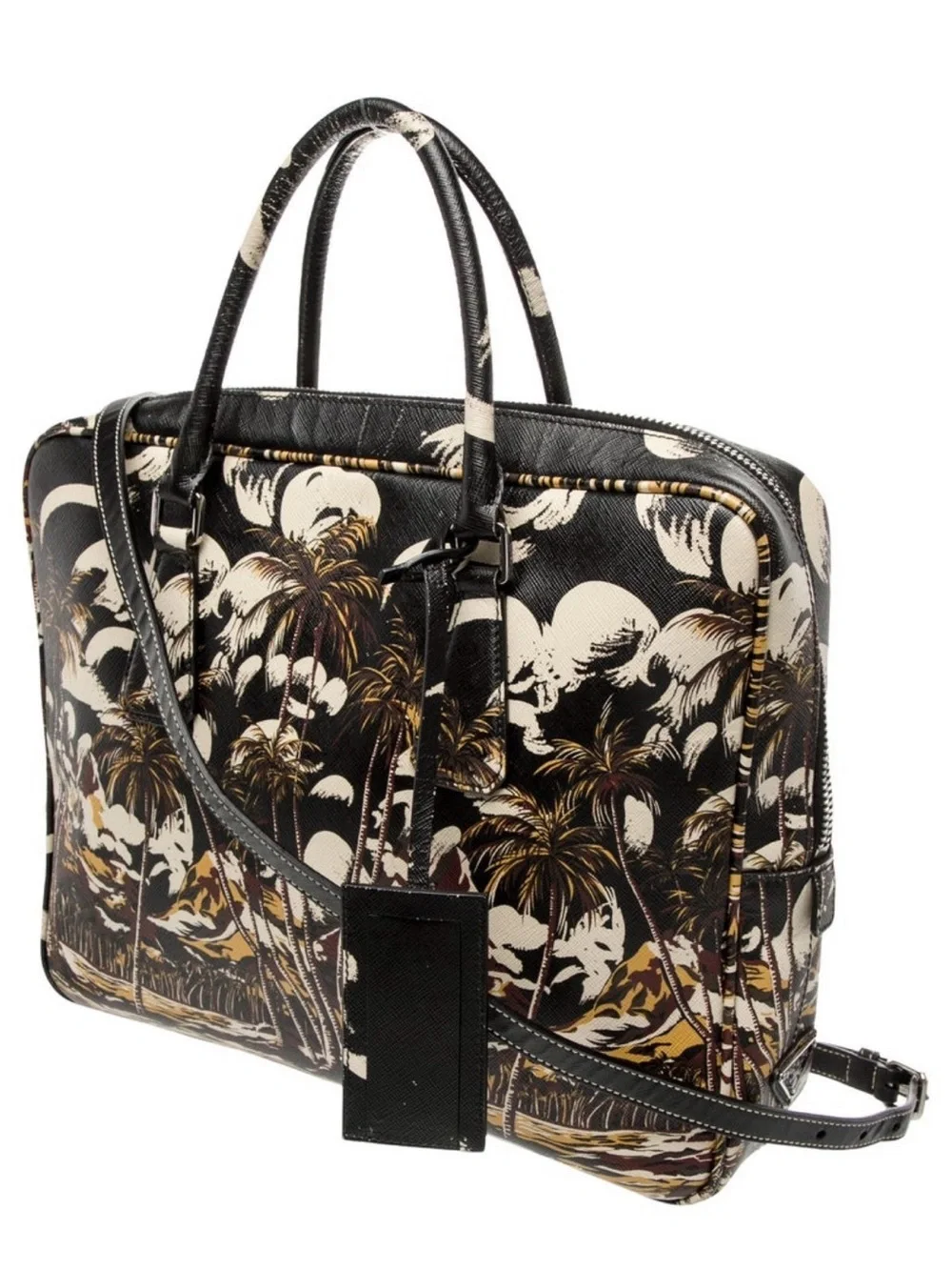 Prada Saffiano Lux Briefcase with Tropical Palm Print